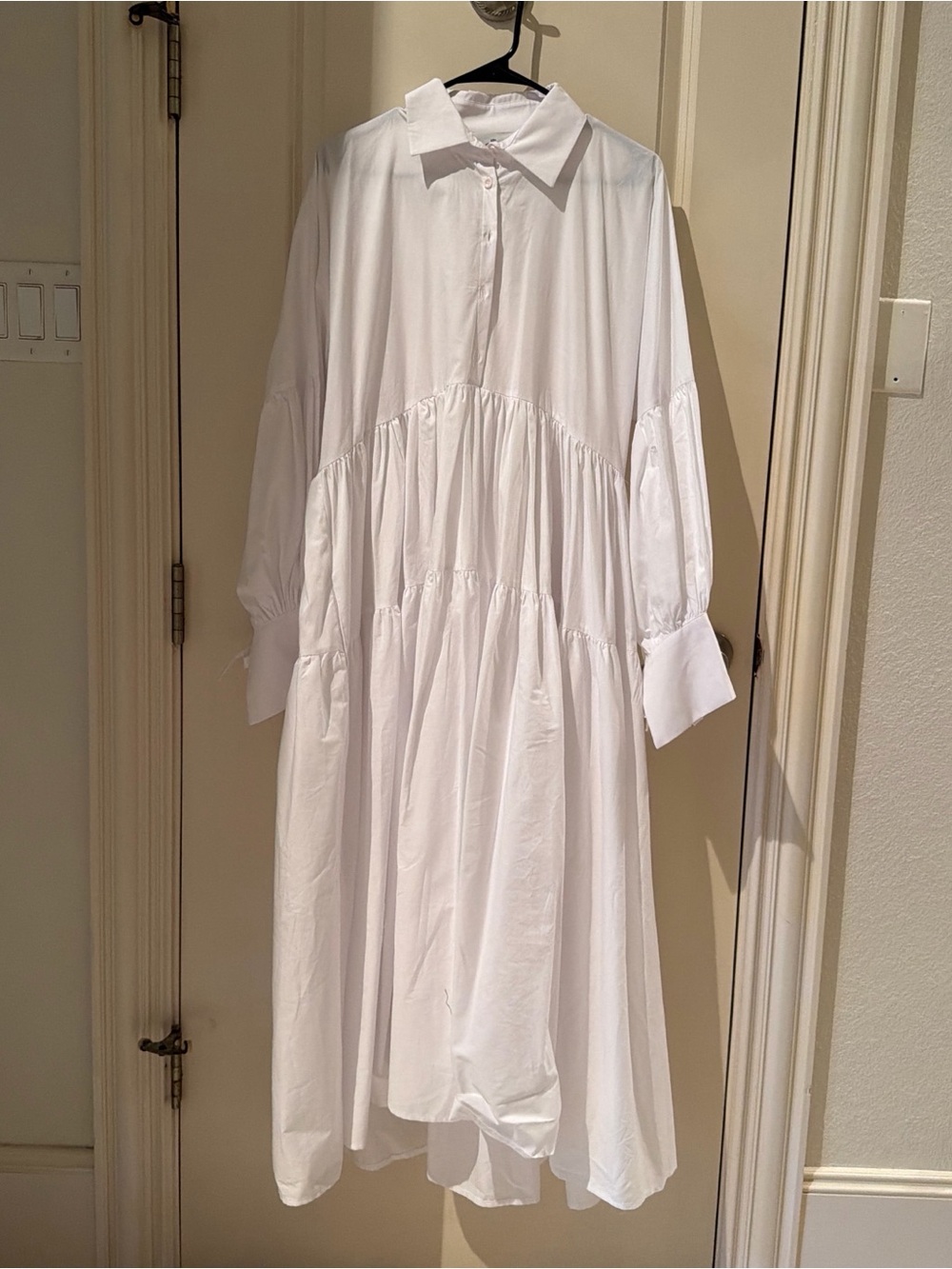 White Tiered Button-Up Shirt Dress